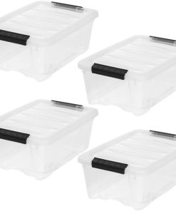 IRIS USA 4-Pack Storage Bins with Lids. 13 Quart. Made in USA Stackable See-Through Organizing Solution Latches Durable Nestable Containers Secure Pull Handle. BPA-Free Plastic