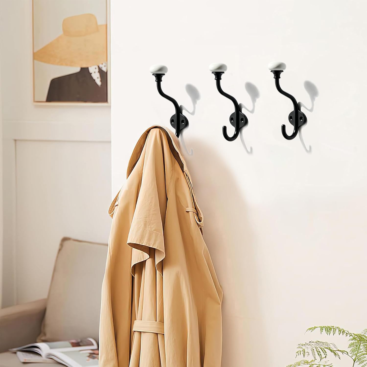khtumeware 5-Pack Zinc Alloy Black Coat Hooks Modern. Simple and wall Decoration Towel Robe Hooks Bedroom Ceramic Coat Hooks Suitable for Living Rooms. homestays and Hotels mudroom Hooks - Image 2
