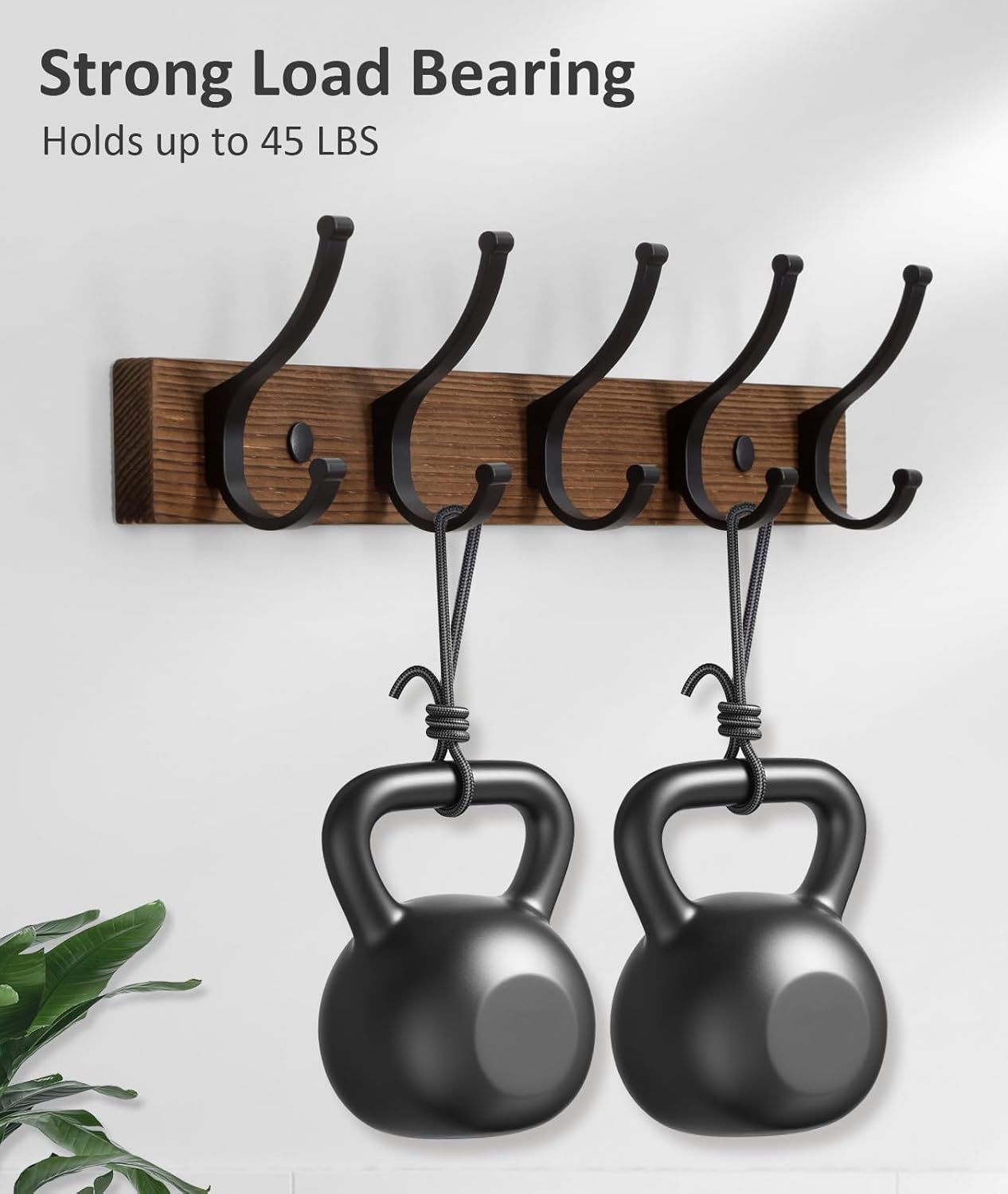 Optish Coat Rack Wall Mount. 16.5 Inches Wood Coat Hooks. Wall Hooks for Hanging. Hat Rack Bag Hanger Key Holder for Wall. Purse Hanger Towel Racks for Bathroom (1Pack. Brown) - Image 3
