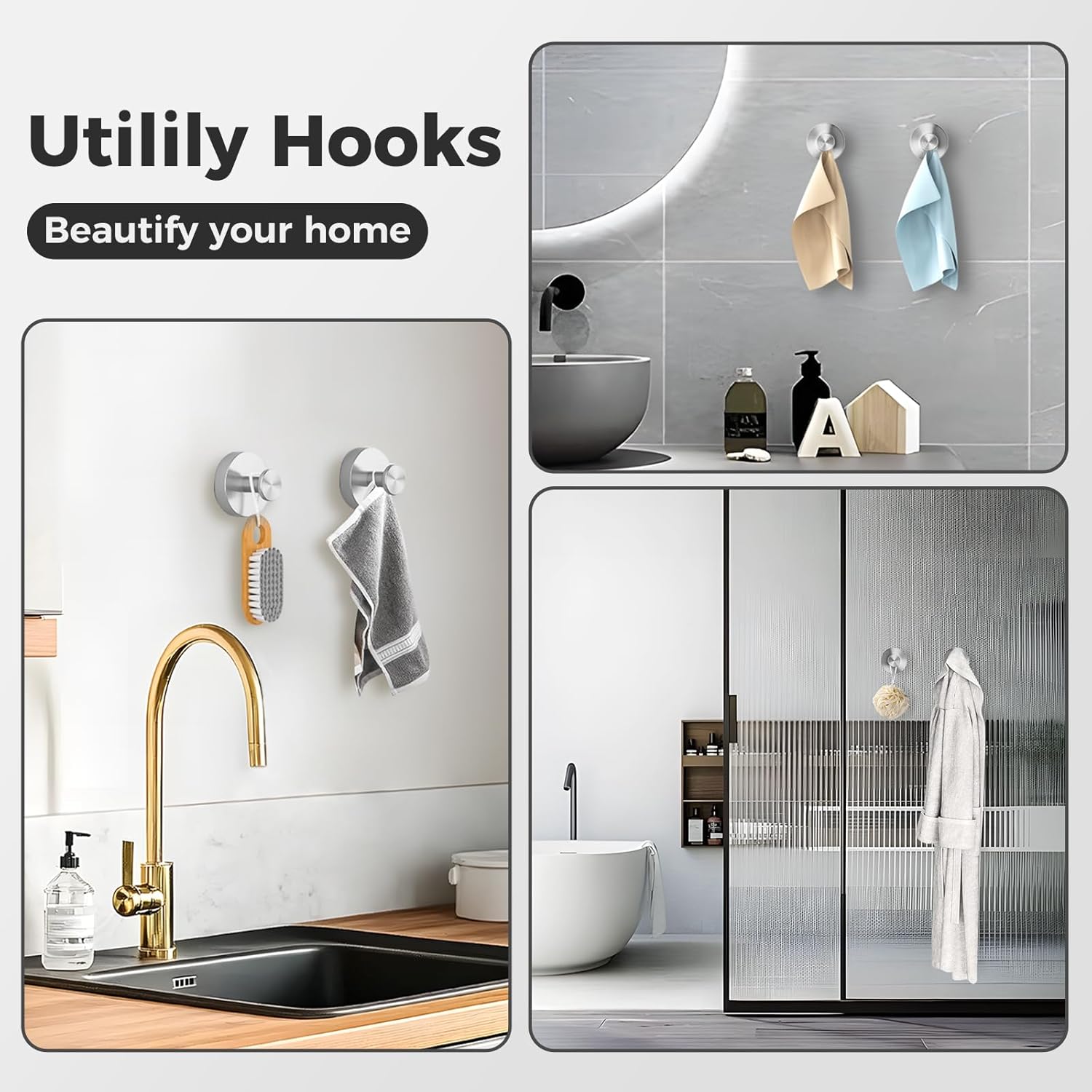 Shower Hooks for Inside Shower.Suction Cup Hooks for Glass Window.Removable Towel Hooks for Bathrooms.4 Packs(Silver) - Image 4