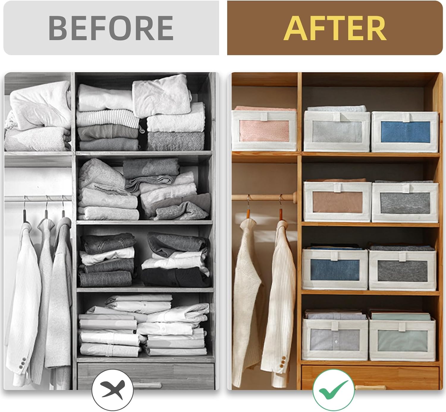Pradnel Linen Closet Organizers And Storage. 4 Pack Storage Bins Baskets for Organization Foldable Organizer with Clear Window Organizing Clothing. Jeans. Shelves - Image 3