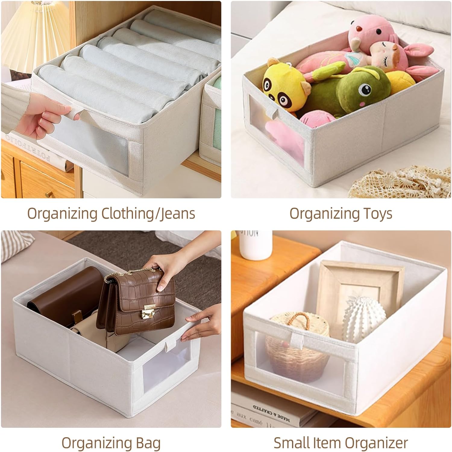 Pradnel Linen Closet Organizers And Storage. 4 Pack Storage Bins Baskets for Organization Foldable Organizer with Clear Window Organizing Clothing. Jeans. Shelves - Image 6