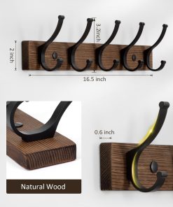 Alternative view of Optish Coat Rack Wall Mount. 16.5 Inches Wood Coat Hooks. Wall Hooks for Hanging. Hat Rack Bag Hanger Key Holder for Wall. Purse Hanger Towel Racks for Bathroom (1Pack. Brown)