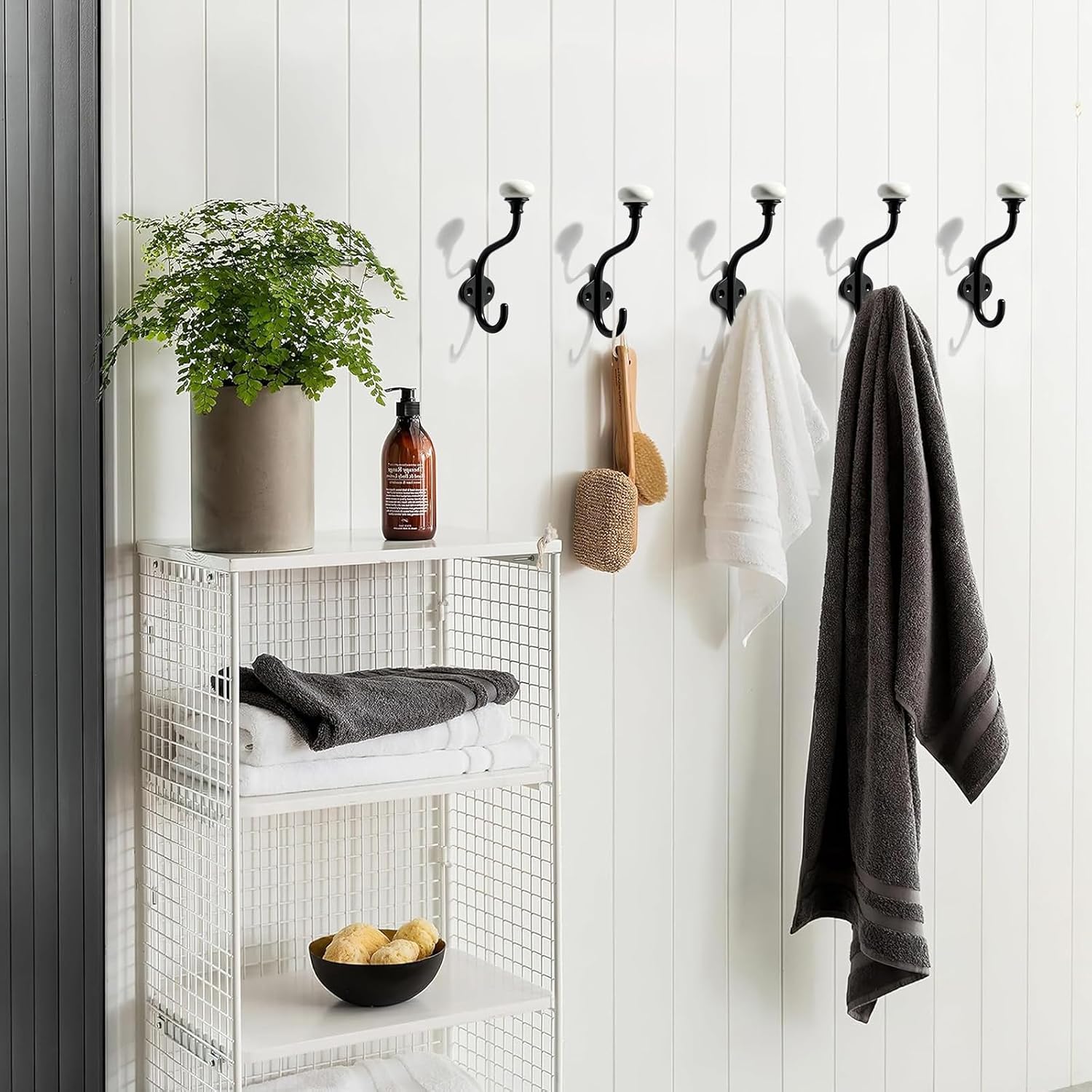 khtumeware 5-Pack Zinc Alloy Black Coat Hooks Modern. Simple and wall Decoration Towel Robe Hooks Bedroom Ceramic Coat Hooks Suitable for Living Rooms. homestays and Hotels mudroom Hooks - Image 3
