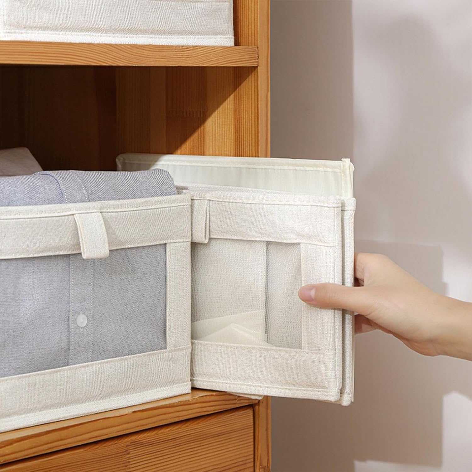 Pradnel Linen Closet Organizers And Storage. 4 Pack Storage Bins Baskets for Organization Foldable Organizer with Clear Window Organizing Clothing. Jeans. Shelves - Image 5