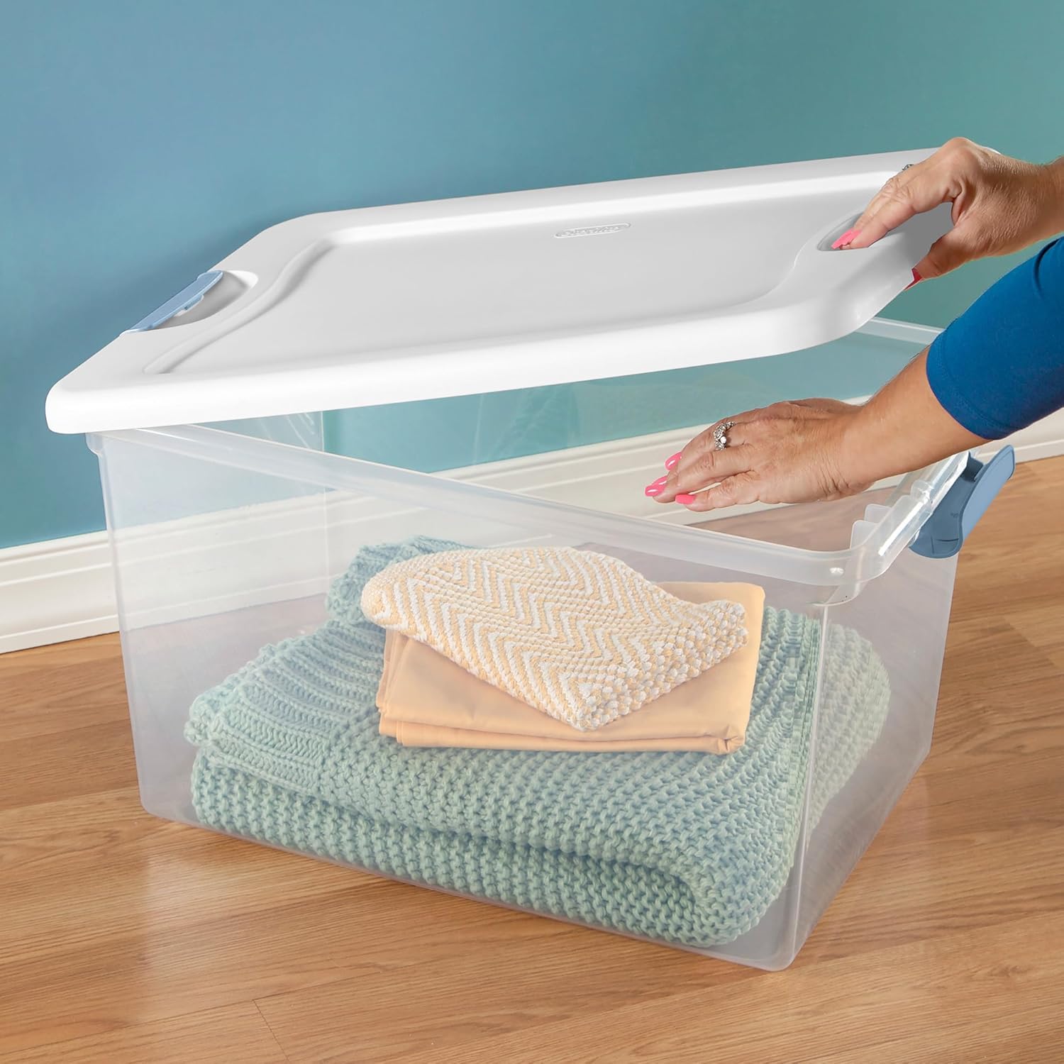 Sterilite 4-Pack 64 Quart Latching Box. Clear Plastic Storage Organizer Bins with White Lids - Large Stackable Containers for Home Bedroom. Dorm Room. and Closet Organization - Image 5