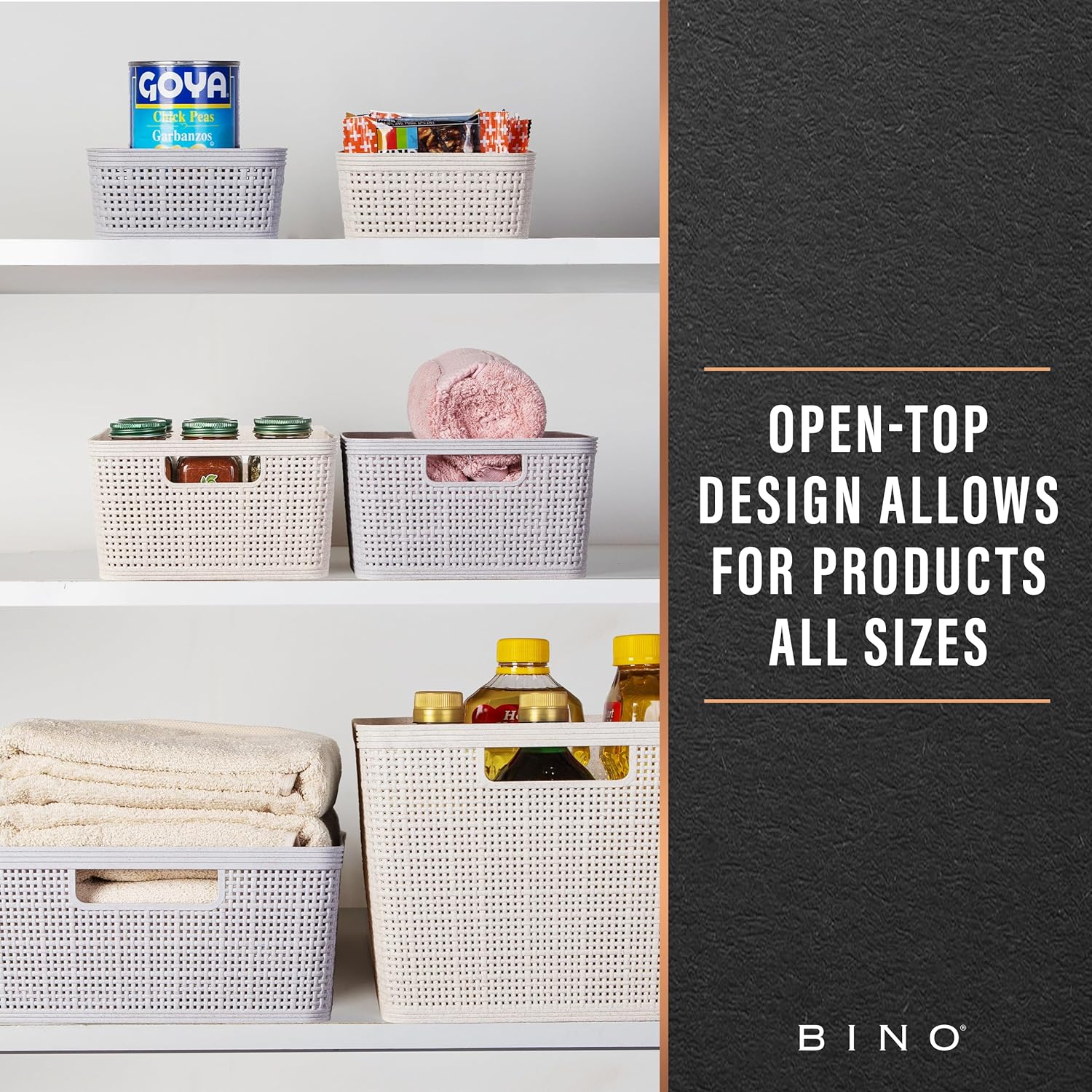 BINO | Woven Plastic Basket | Small (Natural). 5-Pack | THE JUTE COLLECTION | Home Organization. Space - Saving Storage. Stylish Design | Jute Basket | Plastic Storage Basket - Image 5